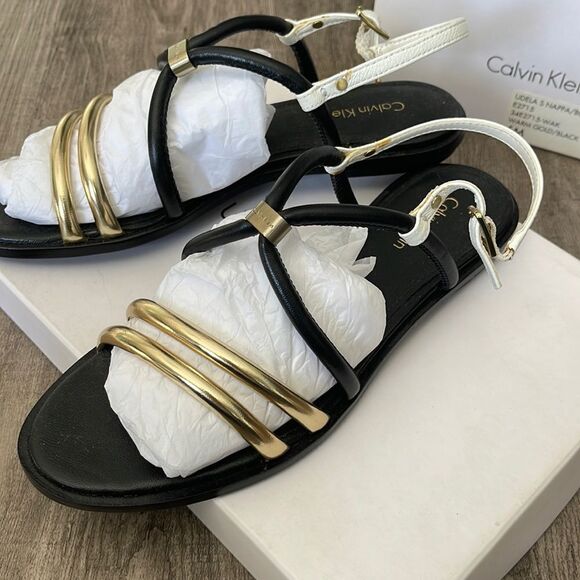 Calvin Klein Udela Napa Warm Gold Sandals - Picture 1 of 4